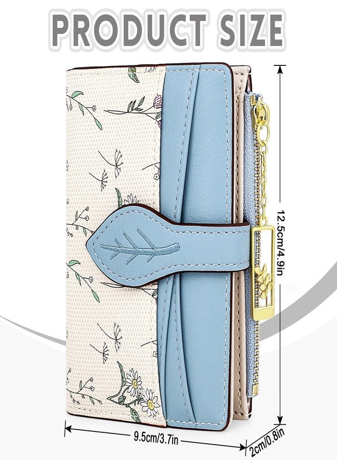 Busnos Women's Wallet Small Wallets for Women Cute Flower Ladies Women's Wallets Blue Bifold Wallet Womens With Zipper Coin Pocket Purses Card Holder for Women - Image 4